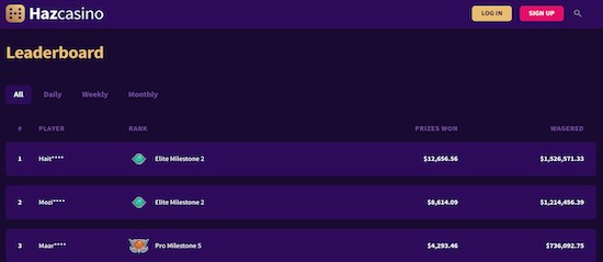 haz casino leaderboards