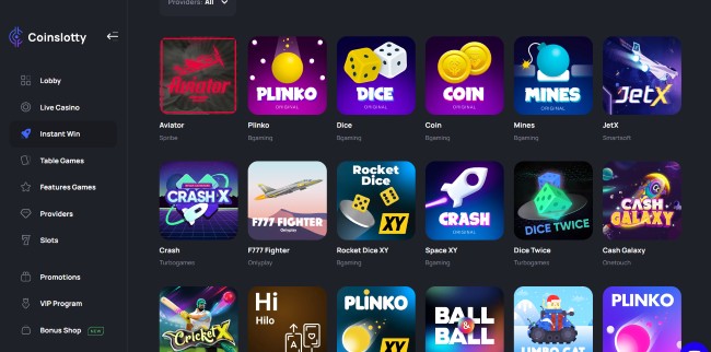 coinslotty casino instant win games